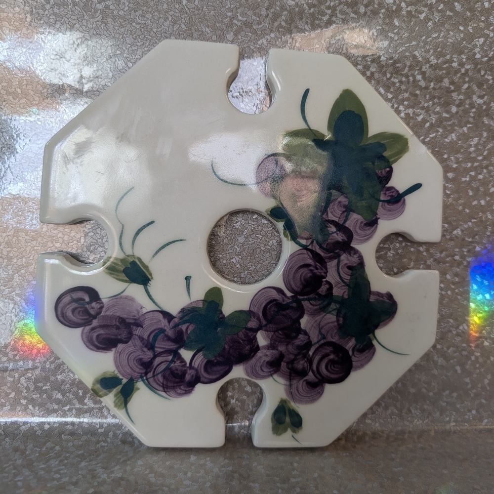 Floral Ceramic Art Piece - Purple and Green Design
